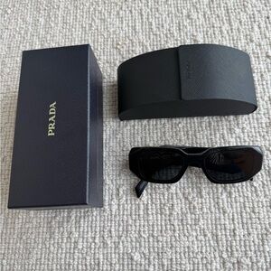 Prada Black Rectangular Sunglasses with Logo Case